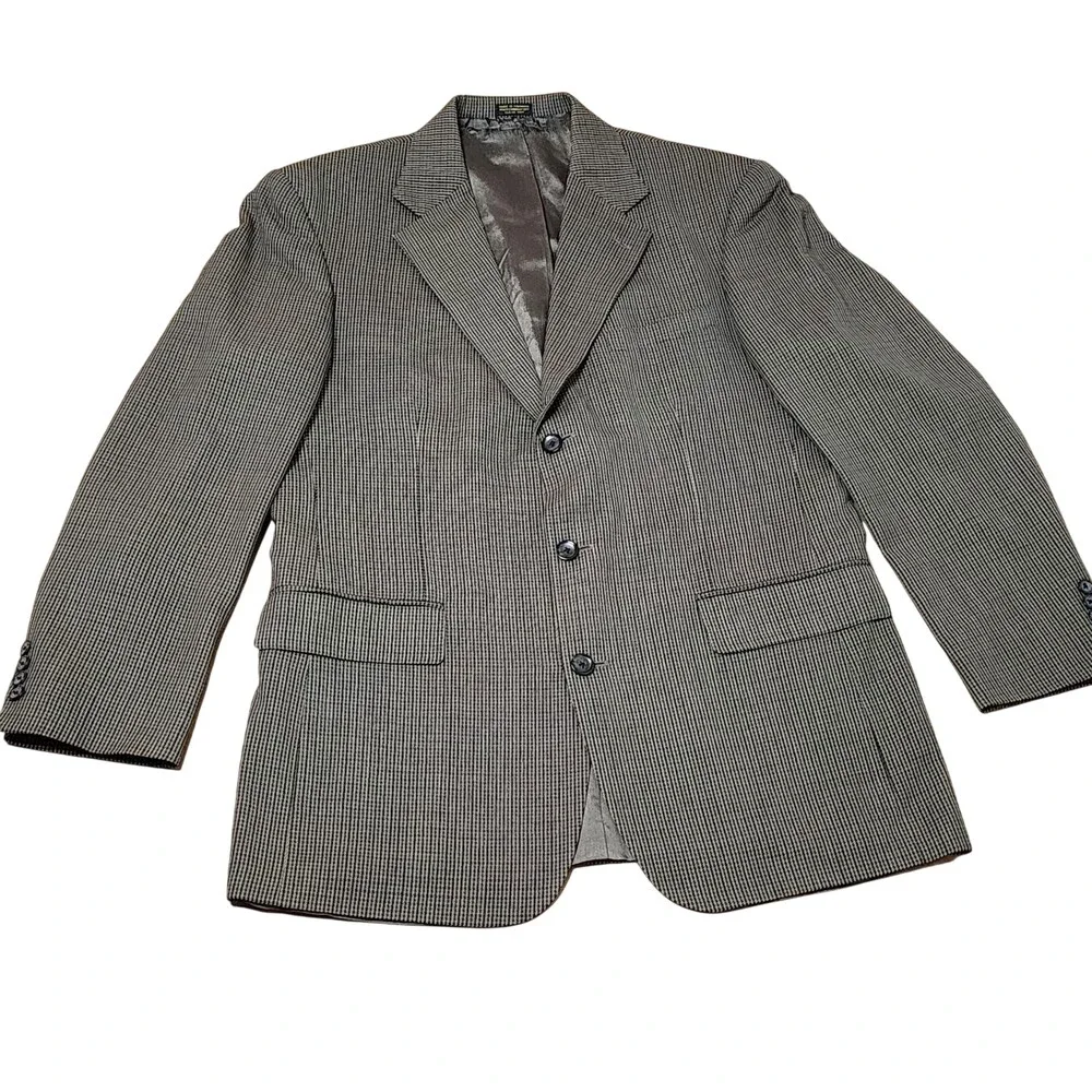 Oscar De La Renta Sport Coat Mens 42L Gray Wool Check Tweed 3 Button Blazer